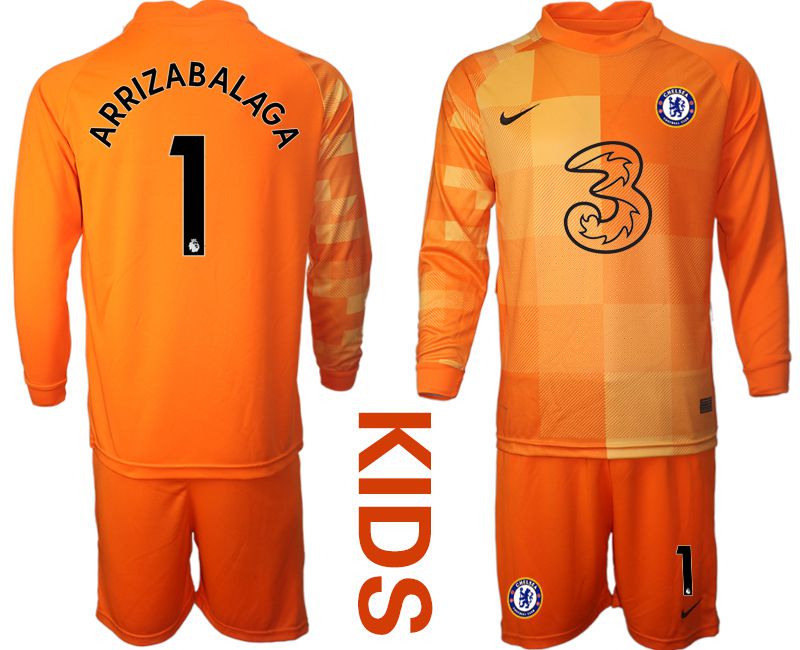 Youth 2021-2022 Club Chelsea Orange red goalkeeper long sleeve #1 Soccer Jersey